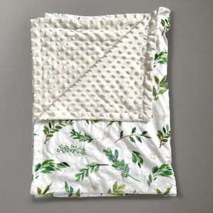Boritar Floral Leaf Baby Blanket Soft Plush Minky Dotted White Backing 30x40 New